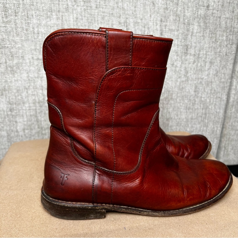 Frye Redwood Brown Leather Paige Short Pull On Riding Ankle Boots Size 8